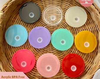 Tapa de lata de vidrio de color acrílico sin BPA, tapa de plástico para lata de vidrio, tapa de lata de vidrio rosa, menta, lavanda