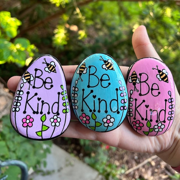 Be Kind Painted Rock - pink, blue, or purple stone - motivational words - inspirational - garden, decoration, color, pastel, indoor, outdoor