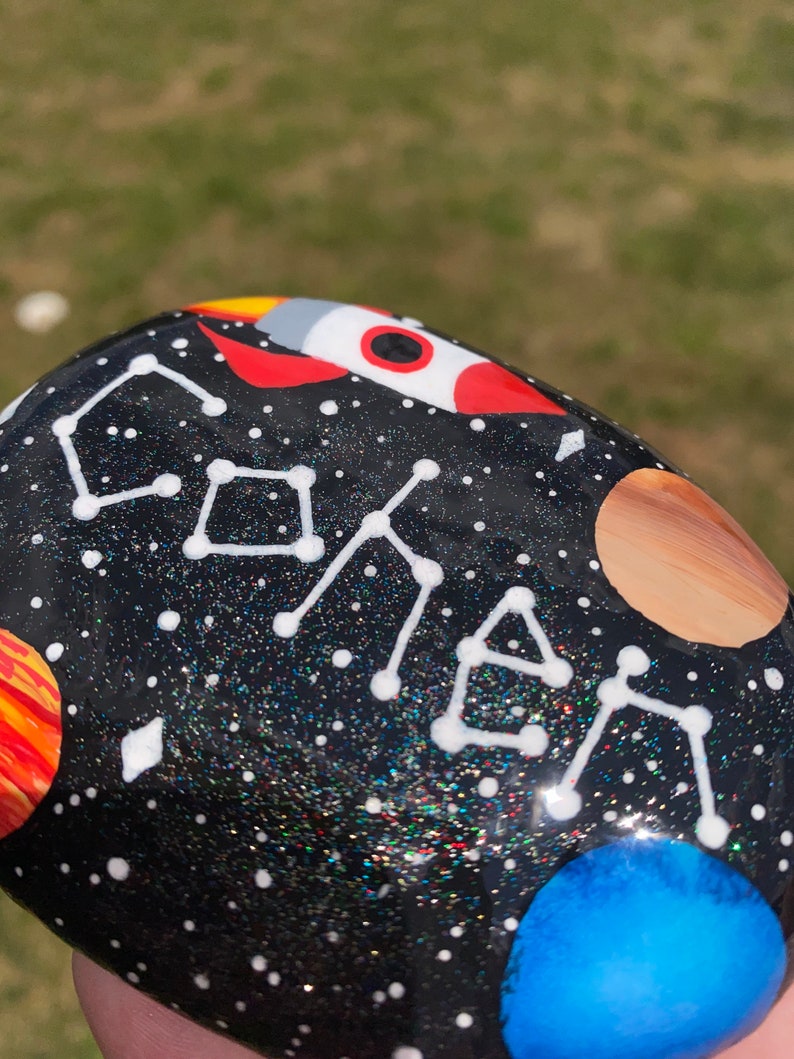 Custom Personalized Painted Rock Glittery Space Stone for - Etsy