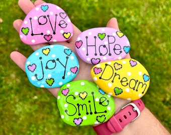 Hand painted stone - words of motivation and encouragement - kindness rocks for gift, decoration, kids, classroom, garden, collecting