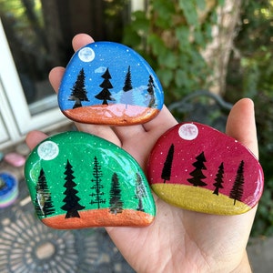 Painted Sea Stones Rocks, Painting Sunset and Sunrise Stones, Art Color Sea Stone,  Paint Rock Sunset, Personalization Drawing Stone 