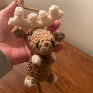 Tiny moose | brown elk | crocheted Christmas tree decoration or car charm