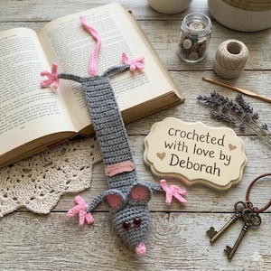 Rat Bookmark crocheted: Quirky Book Lover Gift