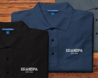 Grandpa est 2024 - Pregnancy Announcement - Father's Day Gift - Men's Premium PoloMen's Premium Polo