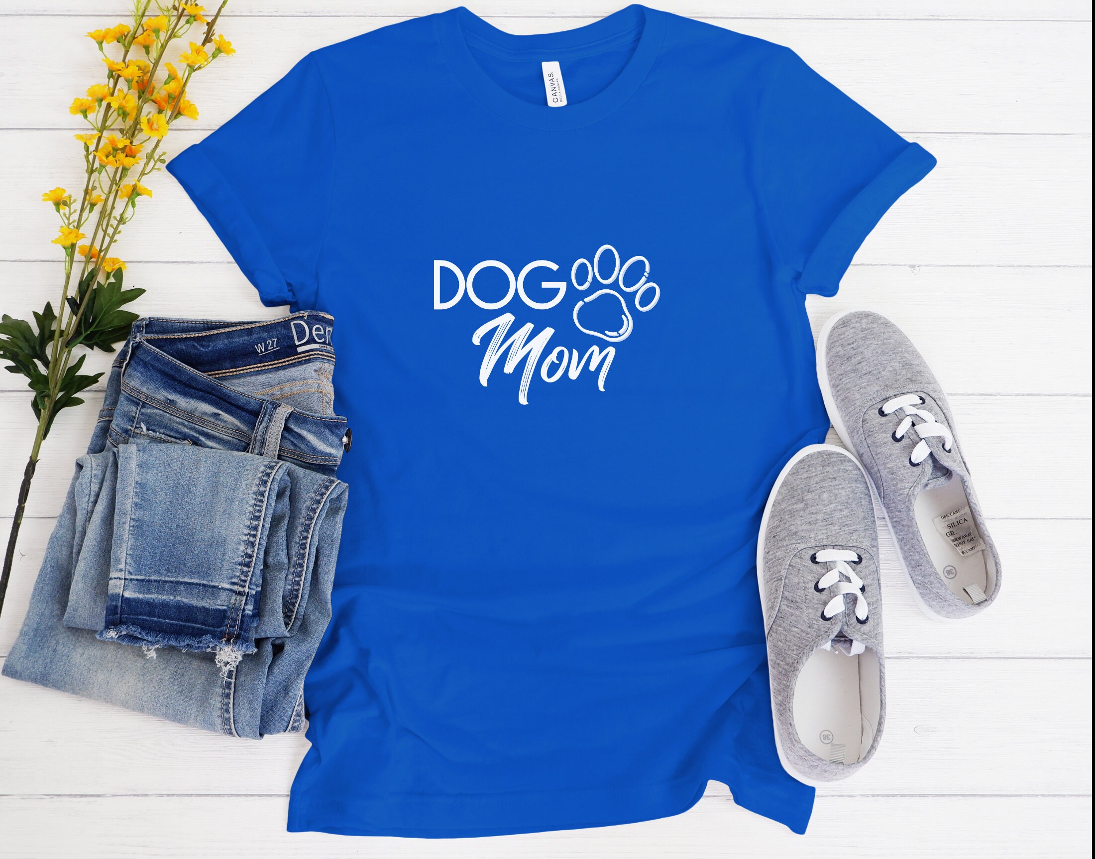 Dog Mom, Dog Lover, Dog Mom Gift, Match with Dog Bandana Collar "Mom Dog", Unisex Jersey Short Sleeve Tee in Royal Blue