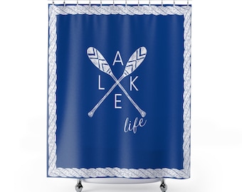Lake Life - Lake House - Lake Cabin Decor - Cortina de chuveiro azul