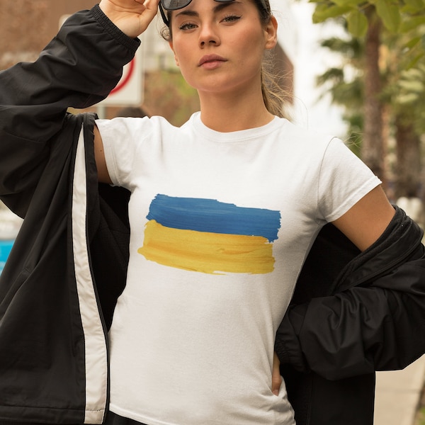 Ukraine (CANADA) - Ukraine Support - Ukraine Flag Paint Stripes - Unisex Jersey Short Sleeve Tee (CANADA)