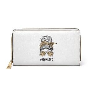 Mom Life White Wallet - #momlife Wallet - Cool Mom Gift - Mother&#39;s Day - Leopard Print Accent - Zipper Wallet