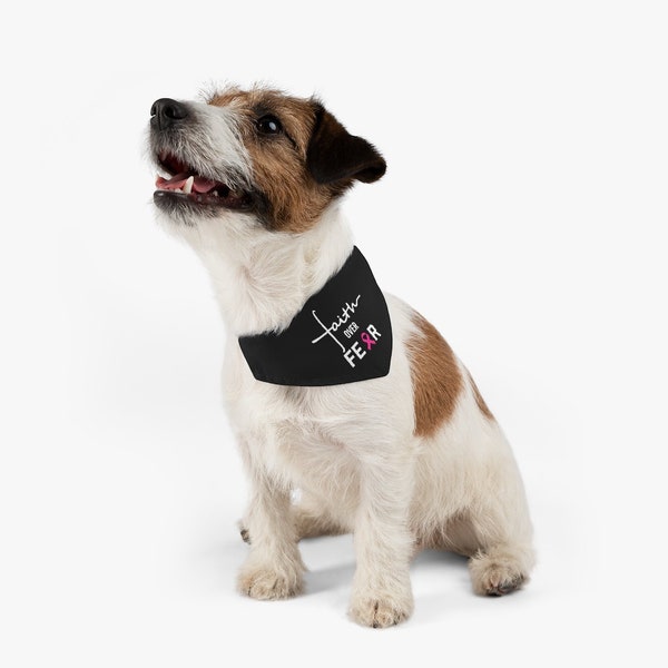 Faith Over Fear - Breast Cancer Awareness -  Cat Dog Bandana - Pet Lover Gift - Pet Bandana Collar Black