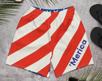 Merica Red White & Blue - Stars &#39;n&#39; Stripes - Patriotic - Men&#39;s Athletic Long Shorts/Swim Trunks