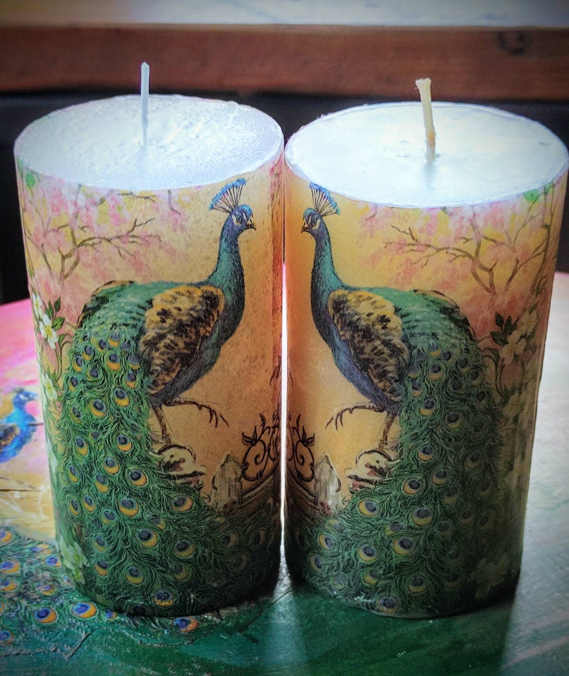 Decorative candles peacock | Etsy