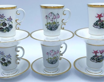 Royal Worcester 1961 Alpine Flowers Demitasse Cups & Saucers Set (6) – Fine Bone China