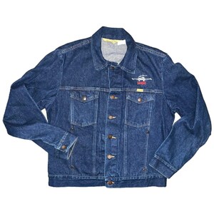 1980s USA Vtg 79300PW Rustler Jean Trucker LEAR JET Work Jacket Dark Denim (M)