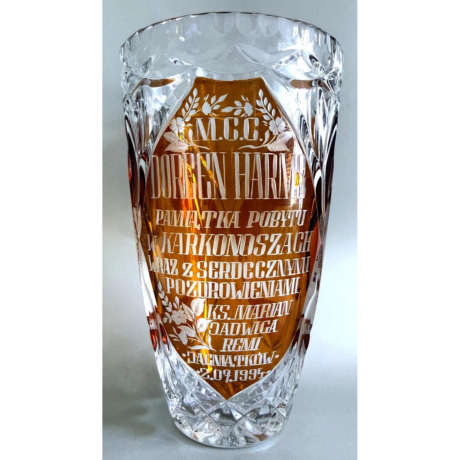 ポーランド製 Julia ユリア クリスタルガラス 花瓶 琥珀色 白鳥デザイン Vintage Amber Julia Crystal - Etsy