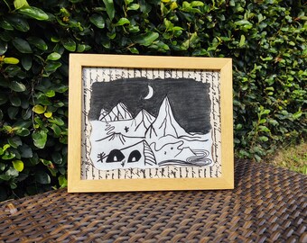 8x10 Frame - Camping Art, Handmade, Camping, Wall Deco, Camping Deco, Wall Art Framed, Art Framed, Nature, Drawing Art Framed, Charcoal Art