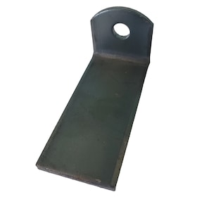 May include: A black metal L-shaped bracket with a round hole in the top. The bracket is about 5 inches long and 2 inches wide.
