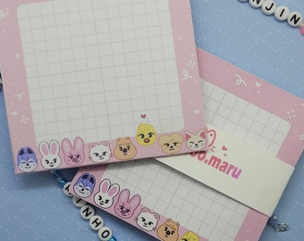 pink grid bordered memo pad - stray kids skzoo inspired - 3.5x3.05 square 24 sheets