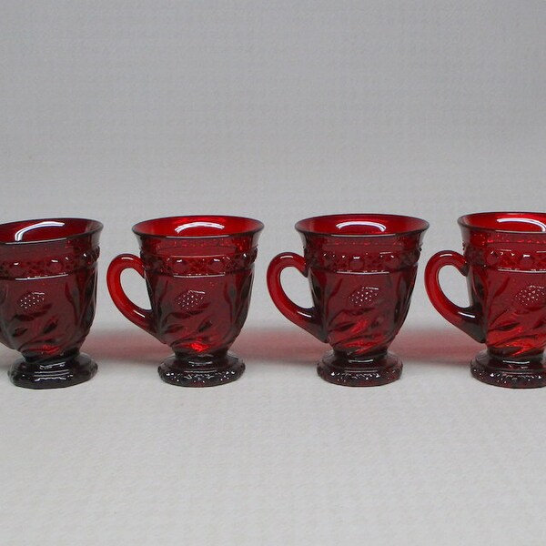 Wild Rose Ruby  Cambridge set of four red glass handle punch cups (1742)