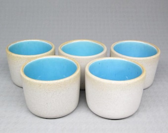 Pigeon Forge pottery five cups , raw clay exterior turquoise interior (3537)
