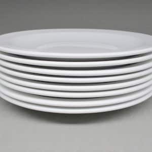 Corning Pyroceram set of 8 bread and butter plates ,  all with same or similar mark . Classic white color . (1563)