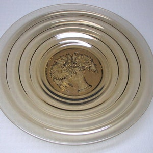 Art deco glass bowl marked BELGE brown glass flowers basket etc (0460)