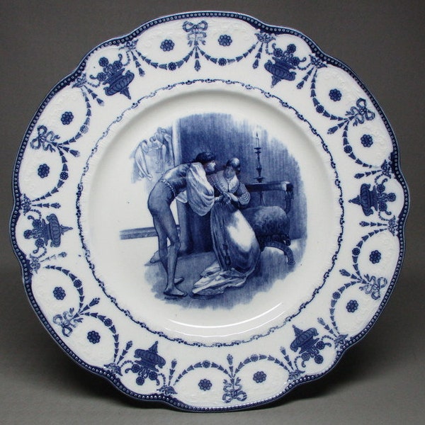 Royal Doulton Shakespeare seriesware plate Romeo and Juliet  " To smooth that rough touch with a tender kiss " Burslem (9531)