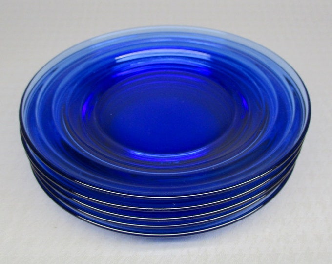 Hazel Atlas Moderntone Cobalt Blue Glass Salad Plates , Set of Five 1383 Etsy