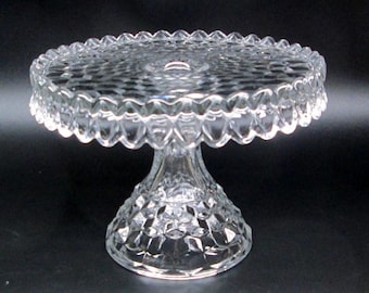 Fostoria American cake stand vintage glass rum well has a small chip at base (3730)