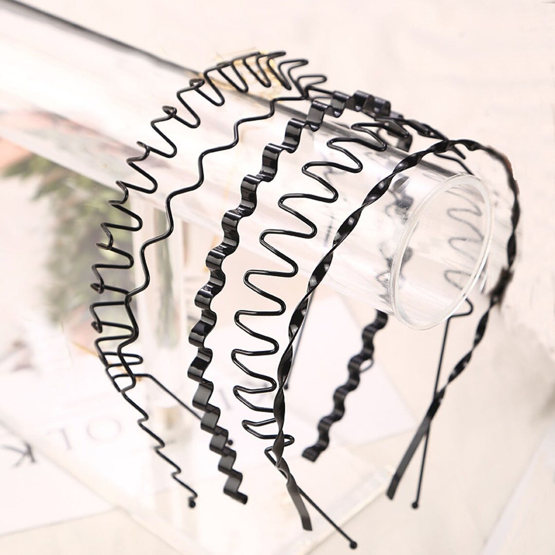 Lot De 12 Bandeaux Cheveux Métal Noir Ondulés Unisexes - Serre-Tête Antidérapant Sport Yoga Maquillage