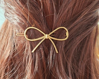 Bow hair clip metal hair clip gold color minimalism bow hair clip silver bridal wedding barrette clip hair accessory HAIR CLIP 05 N2