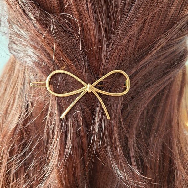 Bow hair clip metal hair clip gold color minimalism bow hair clip silver bridal wedding barrette clip hair accessory HAIR CLIP 05 N2