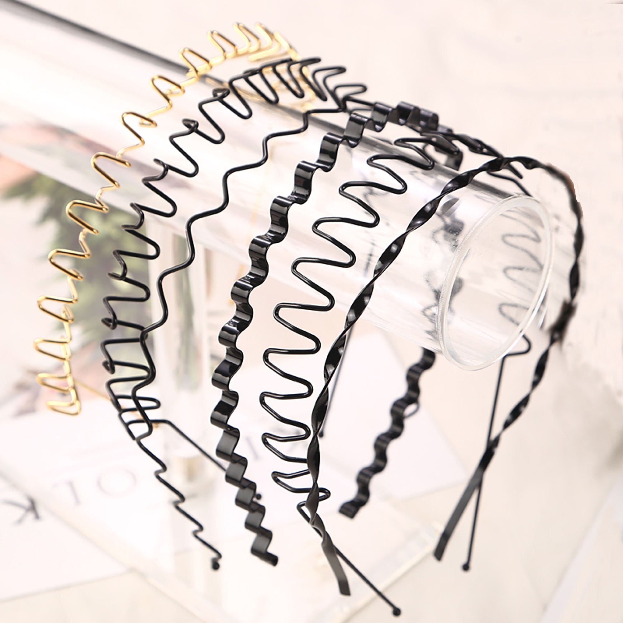 Metal hairband unisex sports wave springs hair band metal men women h…