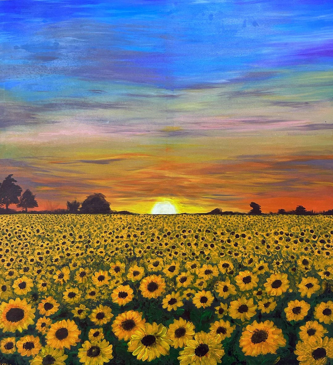 Sunset With Sunflowers Landscape Painting - Etsy