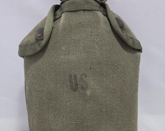 US Military 1 Quart Hard Plastic Water Canteen w/ Cover ALICE Clips OD Vintage