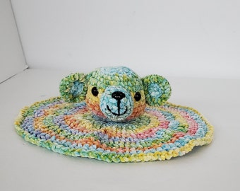 Rainbow Bear with pacifier loop/Lovie Blanket /Baby Bear with small Blanket/Crochet Gift/Handmade /Newborn Gift/Baby Shower Gift/Custom Gift