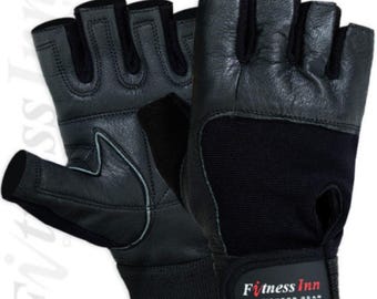 Luvas para levantamento de peso/aumento de força de preensão - Preto - Couro com fivela única