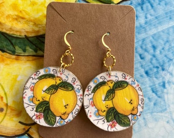 Lemon Earrings Ceramic Tile Inspired