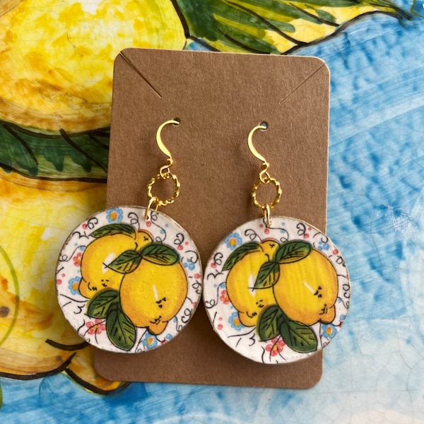 Lemon Earrings Ceramic Tile Inspired