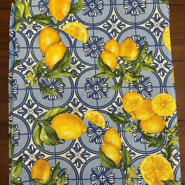 Lemon Tablecloth | Blue Majolica Tiles | Italian tiles | Amalfi Coast Made in Italy | Italian Tableware | Italian Dinnerware