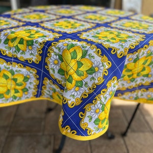 Lemon Round Tablecloth Italian Majolica Tile Made in Italy