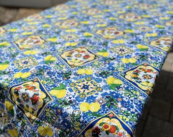 Lemon Tablecloth | Majolica tile Tablecloth | Stain Resistant Material | 140x240 cm | Long Tablecloth | Mediterranean Style