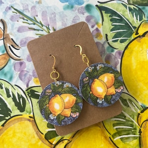 Lemon Earrings | Ceramic Tile Inspired | Wooden Earrings | Light Weight Earrings