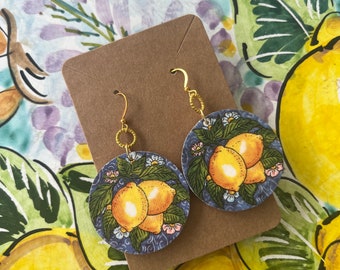 Lemon Tile Wooden Earrings | Amalfi Coast Inspired, Lightweight