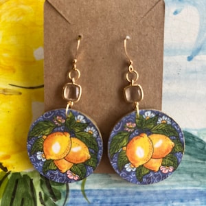 Lemon Earrings Ceramic Tile Inspired