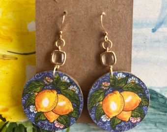 Lemon Earrings Ceramic Tile Inspired