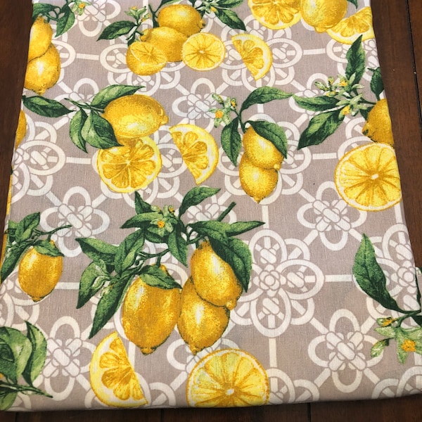 Grey Tablecloth with Lemons | Majolica Tile Inspired | Linens Made in Italy| Lemon Rectangle Tablecloths | 100% Cotton | Sorrento Style