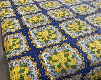 Lemon Tablecloth Italian Majolica Tile Made in Italy