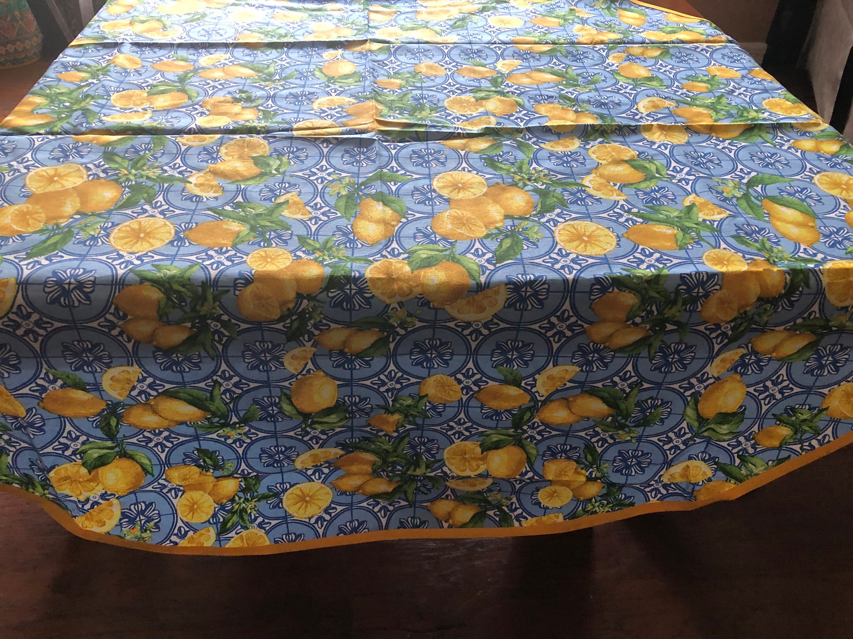 Lemon Round Tablecloth Made in Italy Majolica Tile Etsy