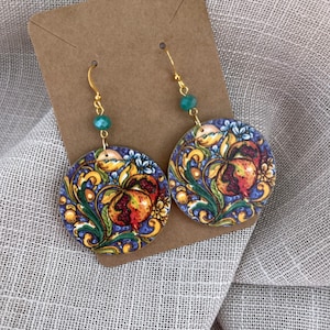Pomegranate Earrings | Ceramic Inspired Earrings | Light Weight Earrings | Italian Inspired Tiles | Italian Jewelry