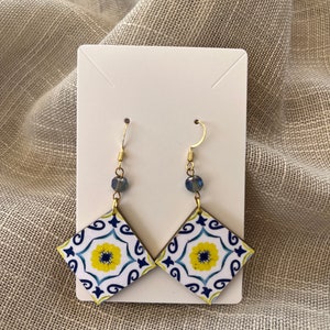 Italian Majolica Tile Wooden Earrings Ceramic Inspired Sorrento Amalfi Coast